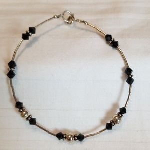 Silver Black Bead Bracelet